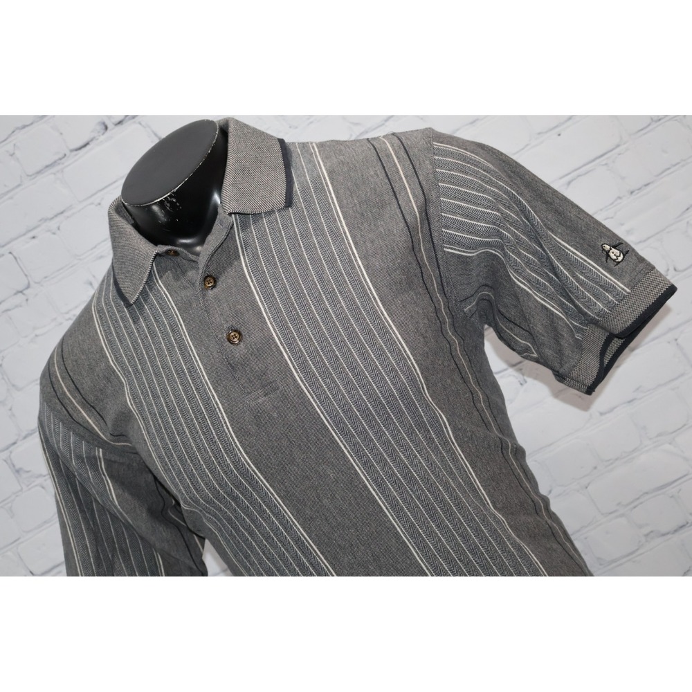 Grand Slam Polo Shirt Mens Medium Gray Vertical Striped Penguin Cotton Blend